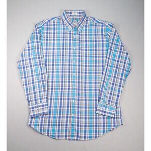 Peter Millar Mens Large Blue Orange Plaid Cotton Long Sleeve Button Down Shirt